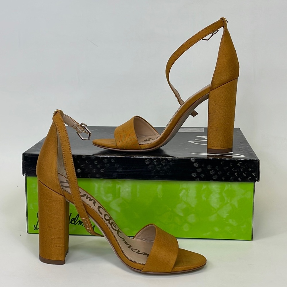 Sam Edelmam Womens Yaro Brown Open Toe Buckle Ankle Strap Block Heels Sz 6M